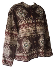 Vintage Flashback Jacket 2x Brown Beaded Southwestern Boxy Metallic Blanket Coat