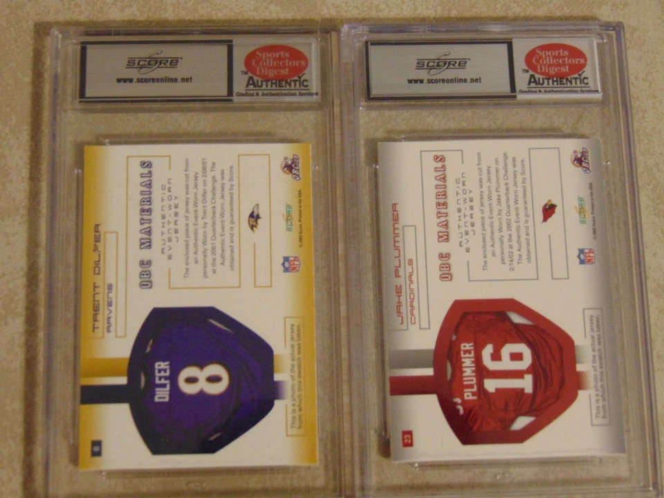 2002 Score QBC Materials Jake Plummer Untouched Jersey #23, Trent Dilfer #6 LOT2 - Image 3 of 4