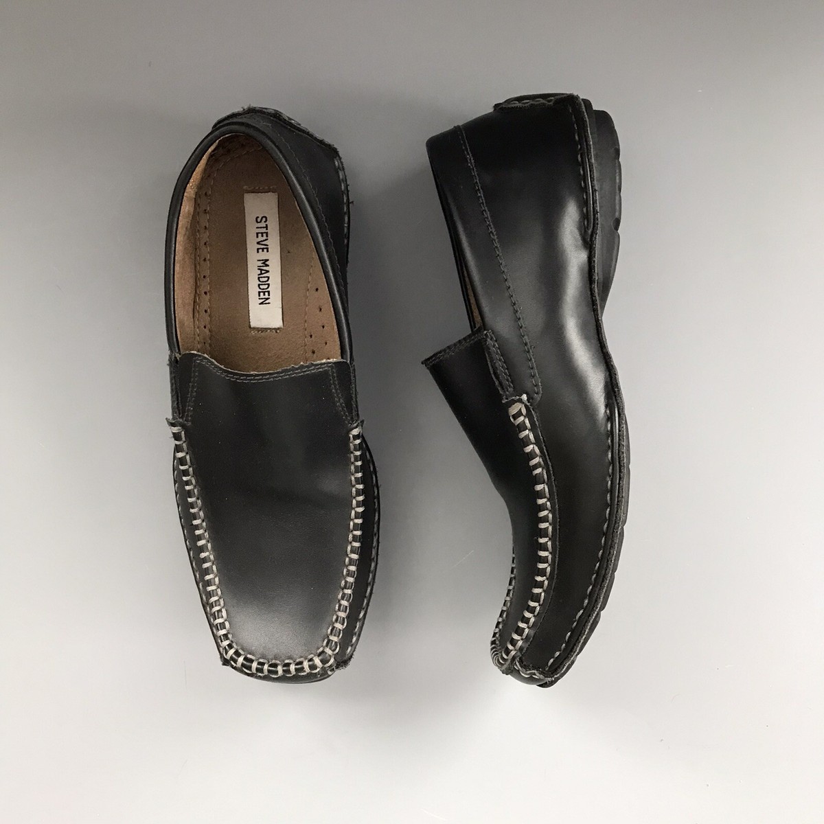 Steve Madden P-Nitro Slip On Leather Moc Driving Loafer 8 Black Rare Whipstitch Steve Madden P-Nitro Leather Slip On Moc Stitch Comfort  main image 3