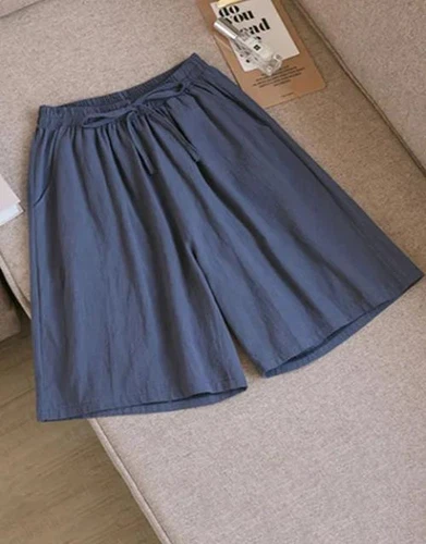 Bermudas informales de verano para mujer de algodón cintura elástica cordón hasta la rodilla - Imagen 18 de 36