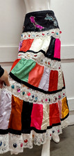 Vtg 70s Rainbow Skirt Med Satin Sequin Multicolor Gipsy Circus Bohemian