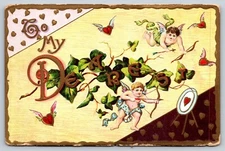 To My Dearest Cherub Angels Cupids Bow And Arrows Postcard Ivy Hearts With Wings