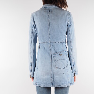 Armani Jeans Vintage Women's Blue Fitted Longline Denim Jacket