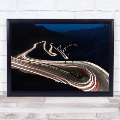 Stilfserjoch Berg Berge Nacht Nachtlandschaft Straßenlicht Weg Wandbild Kunstdruck