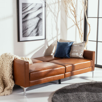 SAFAVIEH Chelsea Foldable Futon Bed | Cognac / Chrome |