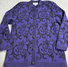 Sophisticates Pendleton Womens Cardigan Sweater Floral Purple Vintage Wool Blend