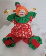 Vintage Bendable Posable Clown aw/ painted Wood Fac Cloth Outfit