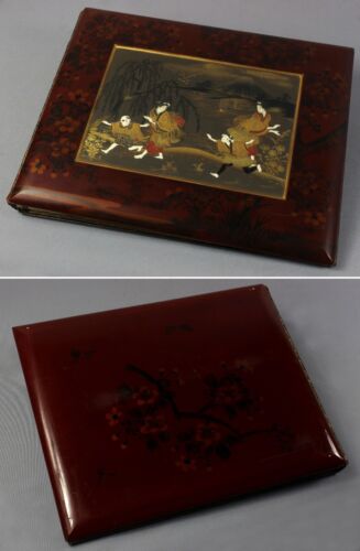 'Hide and seek' Fine JAPANESE 19th century lacquered album covers bone inlays - Picture 1 of 8