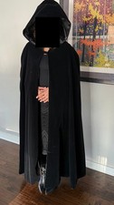 Charades Black Velvet Hooded Cape Adult Long Cloak Vampire Dark Lord Witch LARP