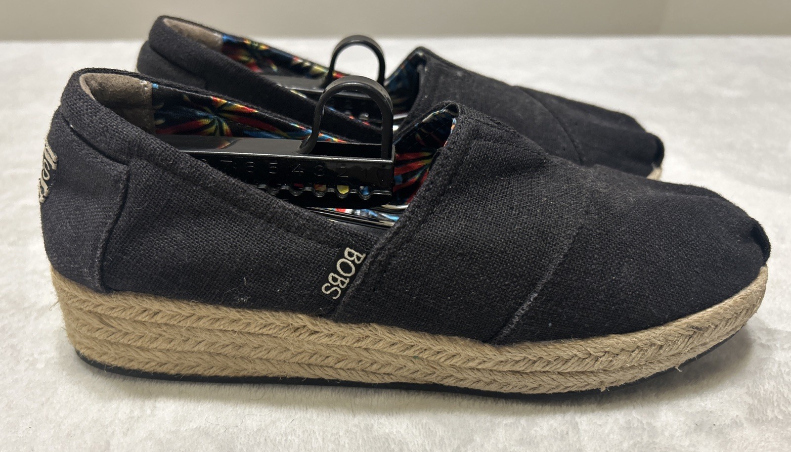 Skechers BOBS Women's Shoes 8.5 Black Slip On Wedge Casual Espadrilles Canvas