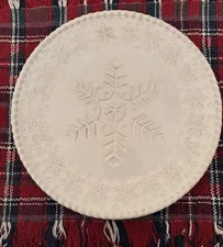 Pier 1 Imports White Embossed Snowflake Dinner Plate