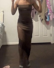 PrettyLittleThing Chocolate Brown Lace Panel Strappy Maxi Dress US 4