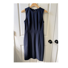 Ann Taylor Navy Sleeveless Sheath Dress Crew Neck Size 0 Knee Length Lined