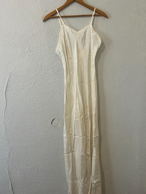 Antique 1930s Bias Cut Silk Rayon Cream White Nightgown
