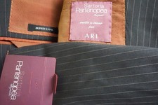 Sartoria Partenopea Silk Blend Gray Gold Striped 2 Pc Suit Jacket Pants 44R NEW