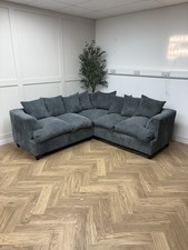 Grey Cord Pillow Back Corner Sofa - Delivery Available