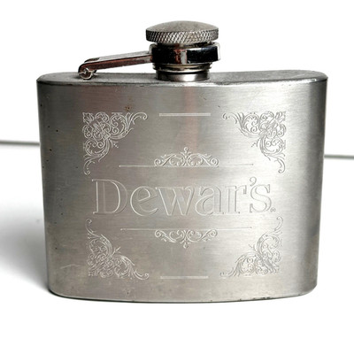 Genuine Dewar's Stainless Steel 4 oz Flask Barware Spirits Whiskey Scotch Empty