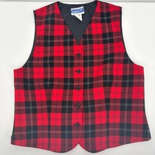 Pendleton Womens Red Black Plaid Wool Vest Size 10 Vintage Made in USA