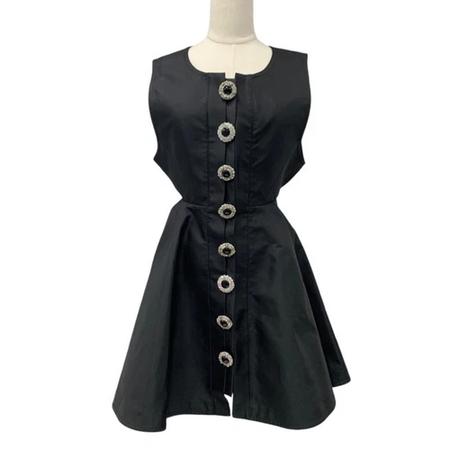 LOUIS VUITTON（LV） Abito Louis Vuitton seta nero boxy bottoni davanti gioiello senza maniche usato0