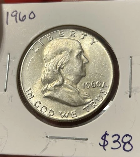 1960 P Franklin Half Dollar - 90% Silver - AU - Almost Uncirculated (item 1)