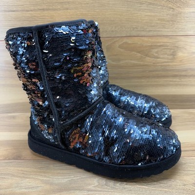 UGG Classic Short Sequins Boots Womens 10 Shearling Fur Lined