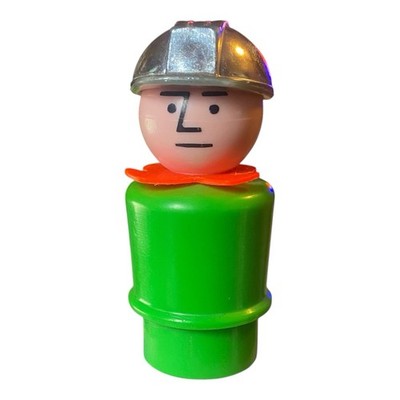 Vintage Fisher Price Little People Green Construction Worker Silver Helmet