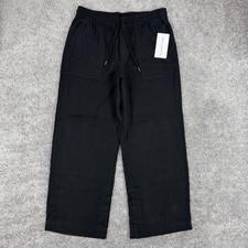 Athleta Retreat Linen Wide Leg Pants Womens L NWT Black Split Hem Coastal Beachy