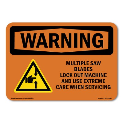 Multiple Saw Blades Lock Out ANSI Warning Sign Metal Plastic Decal