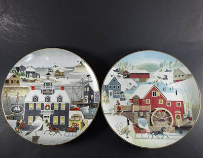 Lot 2 Betsy Bates Christmas Plate 1987 Christmas Harbor & 1988 Millstream VTG
