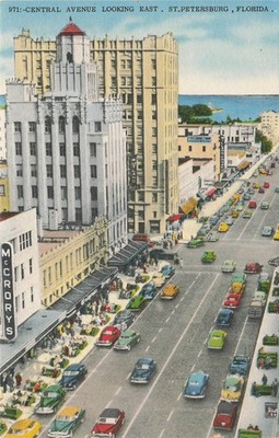 Vintage Central Ave St. Petersburg FL Postcard - McCrory's Walgreens