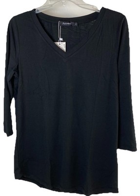 automet women's black 3/4 sleeve stretch v-neck tunic top tee size S NWT