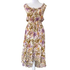 Floral Paisley Smocked High Low Cream Midi Dress Boho Cottage Femme Trad Spring