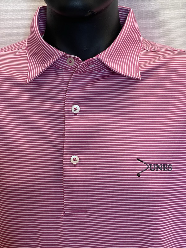 Donald Ross Golf Polo Shirt Men’s Size Large Pink Striped S/S Chest Logo Dunes