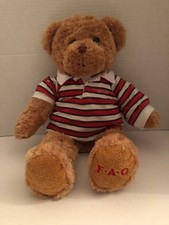 FAO SCHWARZ Plush Teddy Bear Las Vegas Polo Striped Shirt 16" Tan Brown