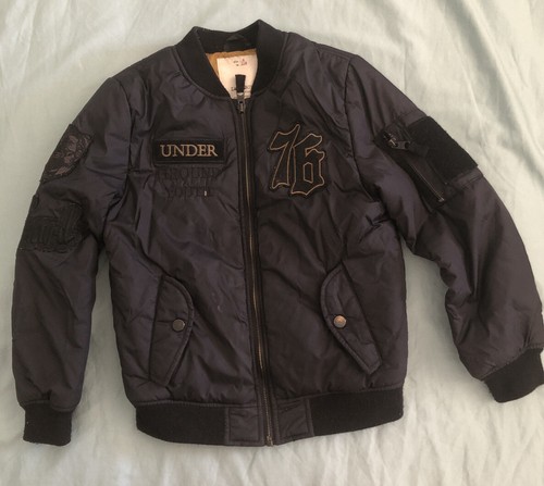 Zara Boys Collection Black Flight Bomber Jacket with Patches Size 8 - Picture 2 of 5