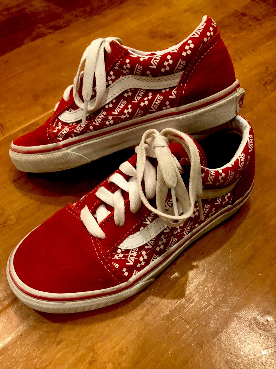 Vans Off The Wall Logo All Over Print Shoe Red White US Kids