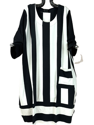 PONT NEUF  hochwertiges Viskose Kleid Streifen schwarz weiß  Tasche  54 56