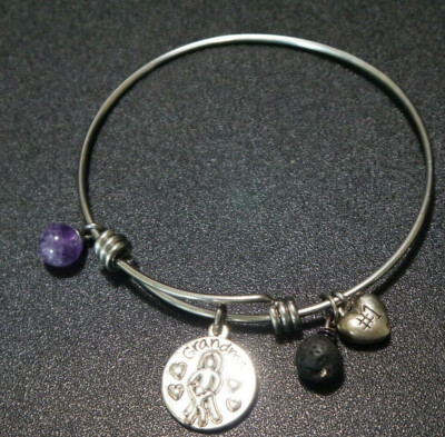 Grandma, Message Charm Expandable Bangle Bracelet, Silver tone