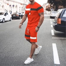 Mens Summer Sport Sest 2PCS T-Shirts Shorts Tracksuit Casual Sweatsuit Outfit