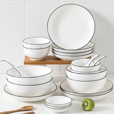 White Ceramic Dinner Tray, Kitchen Plate Tableware Food Dishes Soup Bowl