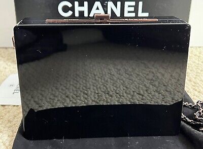 NWT Chanel CC Logo Plexiglass Copper Black Crystal Minaudière Chain Clutch  Bag