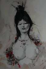 Signierte Farblithografie von Otto Bachmann  Mädchenakt  1969