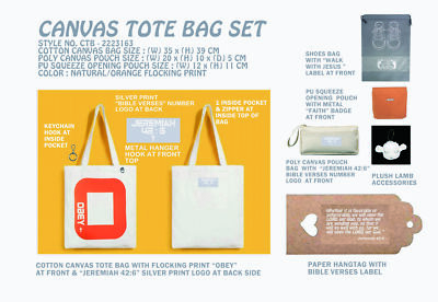 Christian Orange OBEY Tote Bag SET;Shoe Bag,Pouch x2,Keychain,Lamb Accessory