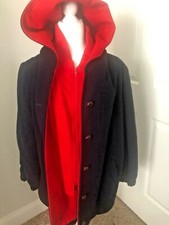 Vtg Lady Penguin Usa 1x Xl Red Navy Blue Wool Hooded Jacket Zip 1