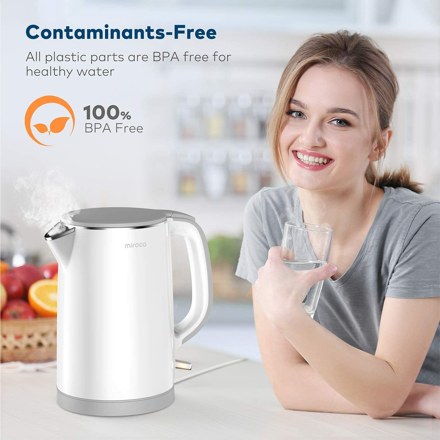 Miroco 1.5L MIEK003 Double Wall Quiet Quick Electric Kettle White eBay