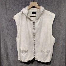 Robert Bullock Linen Blend Hooded Vest Womens L Ivory Retro 90s Y2K Casual Beach