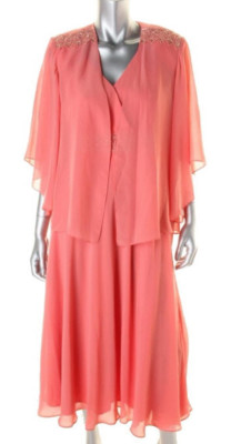 SL Fashions ~ Peach Pink Chiffon Beaded Lace Shift Dress W/ Jacket 4 NEW  $119 | eBay