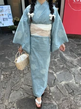 GRAIL Yukata set Modern Flower Green Japanese Summer Dress Kimono F/S NEW