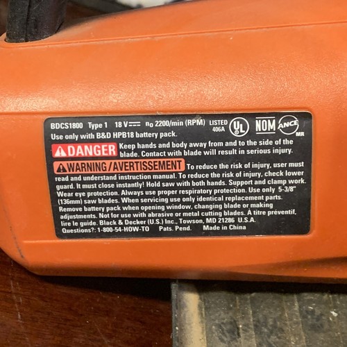 Black & Decker BDCS1800 Circular Saw 18V Cordless Bare Tool Works Great No Batt - Picture 7 of 8
