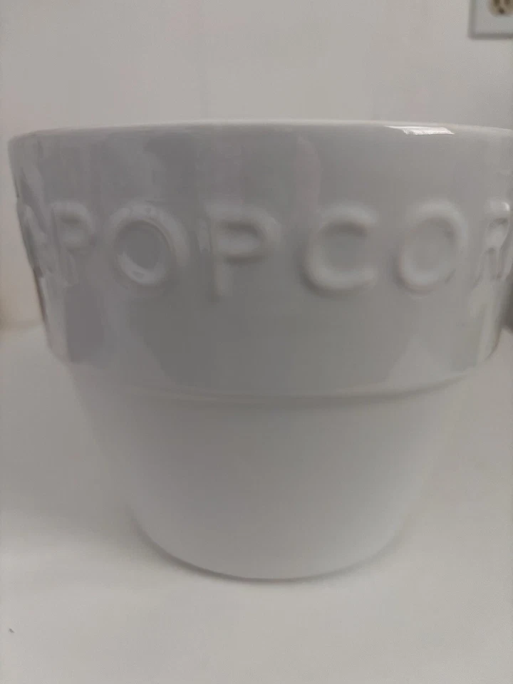 POPCORN Bowl - I. Godinger & Co. White Large Ceramic Serving White Raised Letter - Image 2 of 4